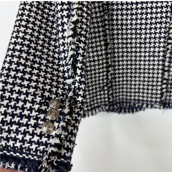 Zara NWOT black white & navy blue houndstooth textured tweed blazer jacket - Picture 8 of 9